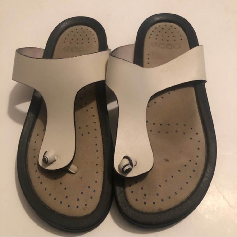 Ecco womens Leather Sandal Thong Slide Comfort off white sz 40/9-9.5